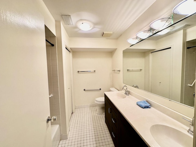 full bathroom with tile patterned flooring, vanity, toilet, and shower / bathing tub combination