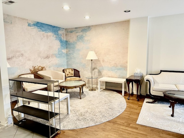 living area featuring hardwood / wood-style flooring