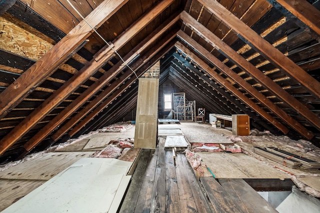 view of unfinished attic