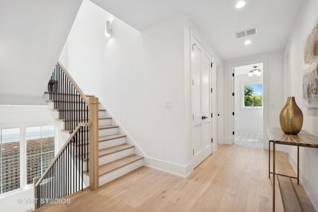 entryway with light wood-type flooring