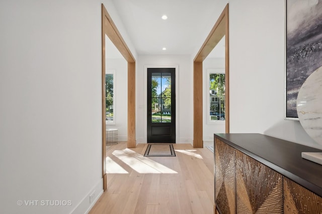 doorway featuring light hardwood / wood-style flooring and a healthy amount of sunlight