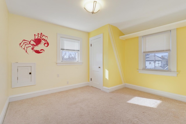 empty room featuring carpet floors and electric panel