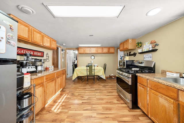 kitchen featuring stainless steel appliances, light hardwood / wood-style flooring, and sink