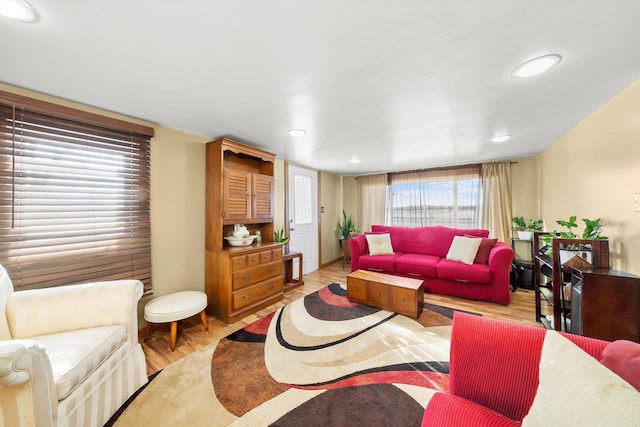 living room with light hardwood / wood-style flooring