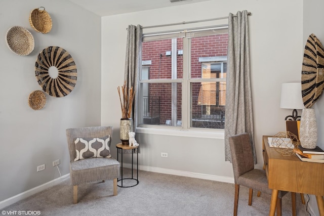 sitting room with carpet floors