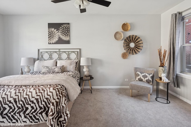 bedroom featuring ceiling fan and carpet floors