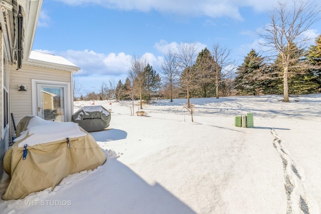 view of yard covered in snow