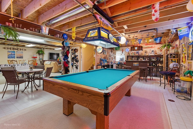 playroom featuring bar and pool table