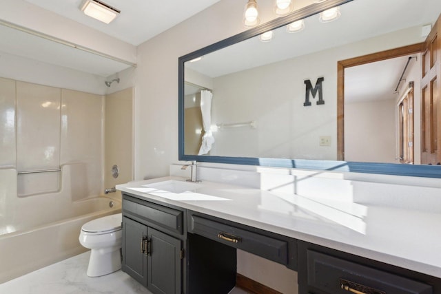 full bathroom with vanity, toilet, and shower / tub combo with curtain