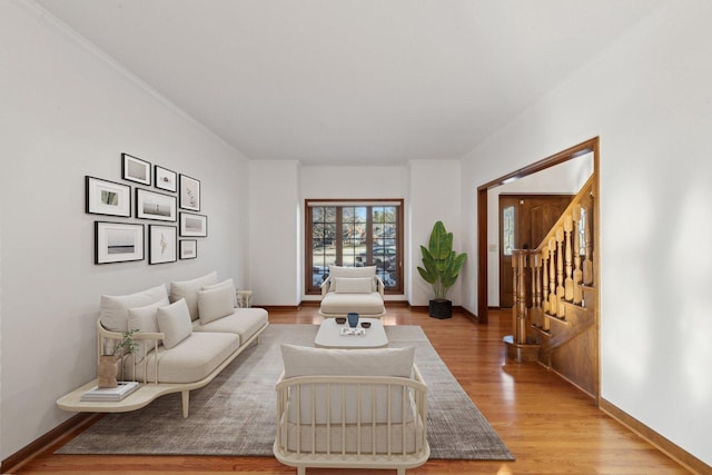 living room with light hardwood / wood-style flooring