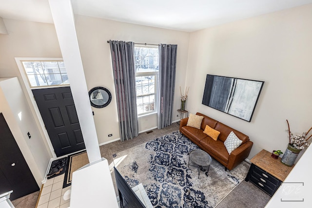 living room with light carpet