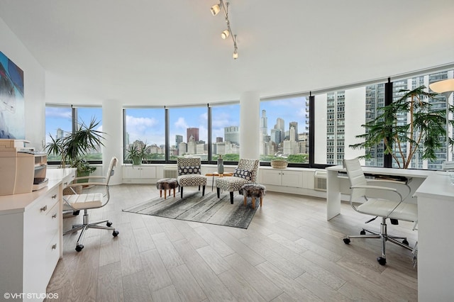 office space with light hardwood / wood-style flooring