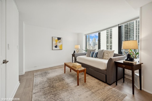 living room featuring floor to ceiling windows and wood-type flooring