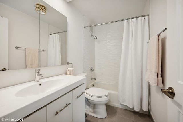 full bathroom with vanity, toilet, and shower / bath combo with shower curtain