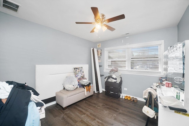 office featuring dark hardwood / wood-style flooring and ceiling fan