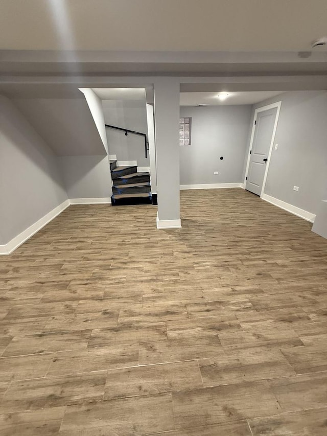 basement with light wood-type flooring