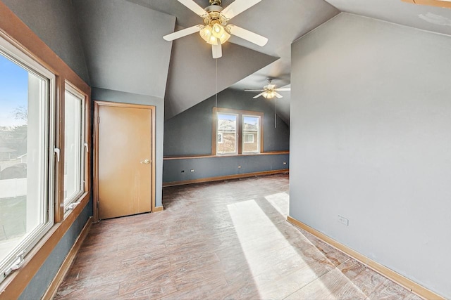 bonus room featuring ceiling fan and lofted ceiling