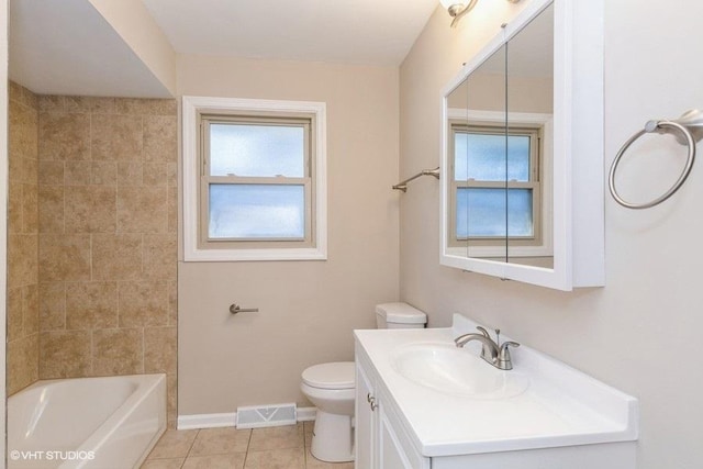 full bathroom with tile patterned flooring, vanity, toilet, and tub / shower combination