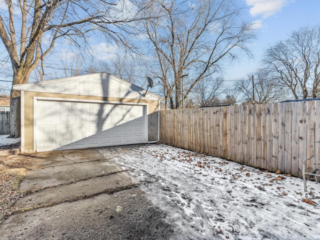 view of snow covered garage