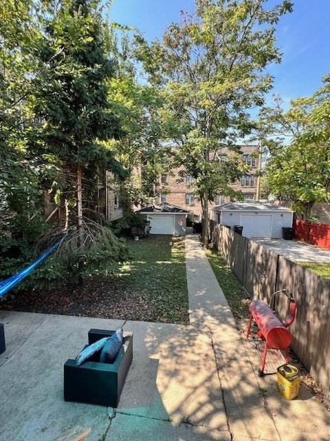 view of patio with a storage unit