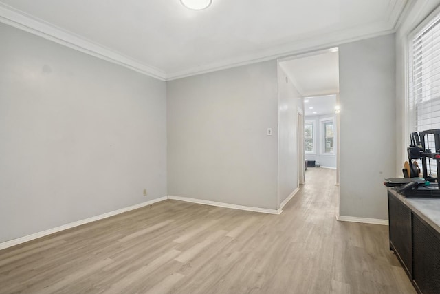 interior space featuring light hardwood / wood-style floors and ornamental molding