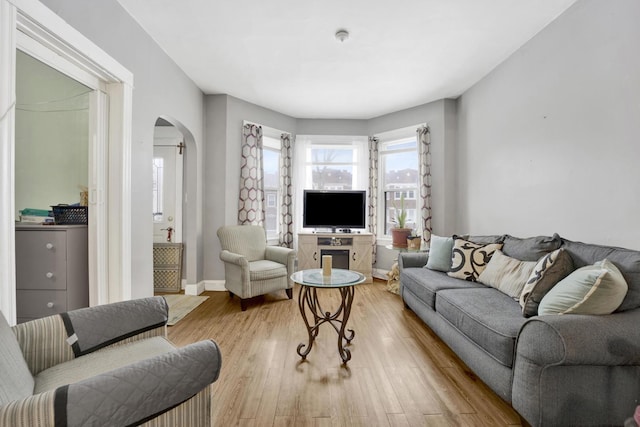 living room featuring light wood-type flooring