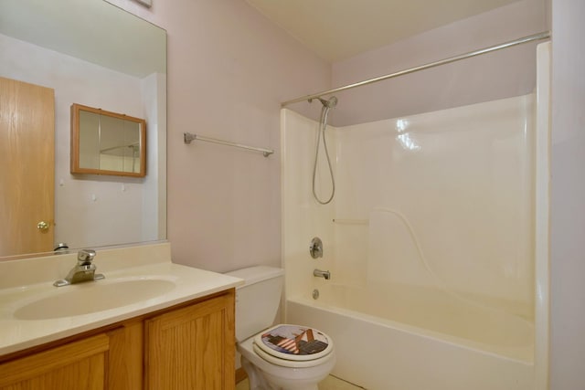 full bathroom with vanity, tub / shower combination, and toilet