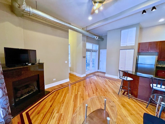 living room with light hardwood / wood-style flooring