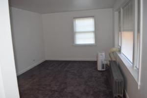 carpeted spare room featuring radiator heating unit