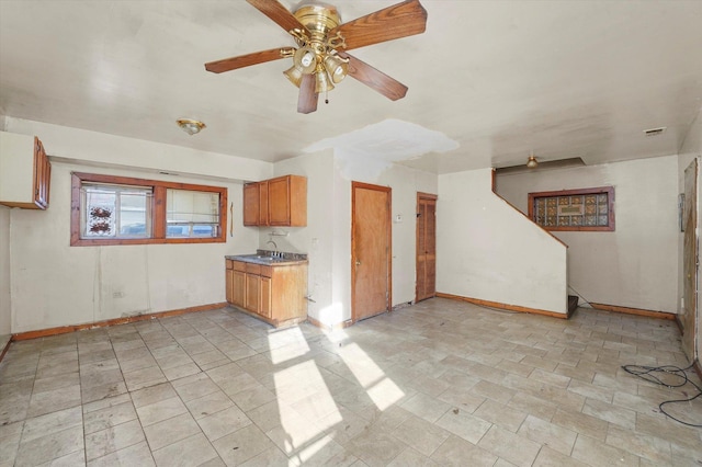 kitchen featuring ceiling fan and sink