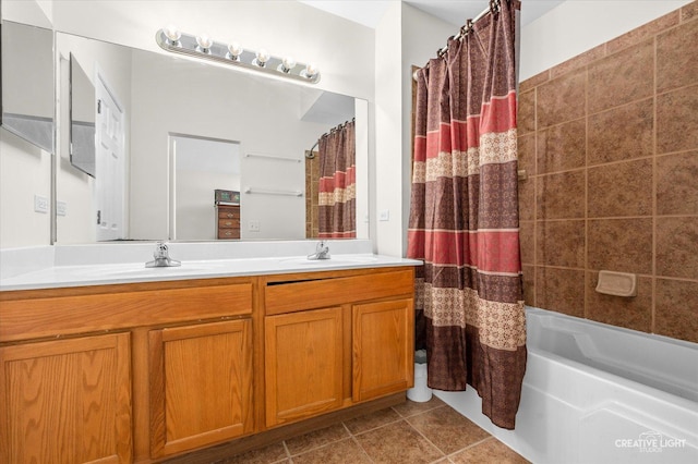 bathroom with vanity and shower / tub combo with curtain