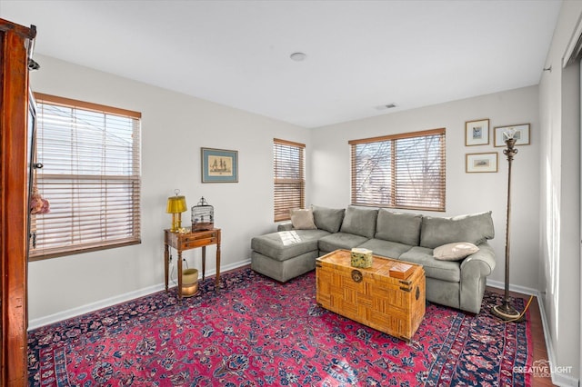 living room featuring a wealth of natural light