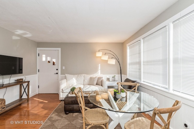 living room featuring a healthy amount of sunlight and dark hardwood / wood-style floors