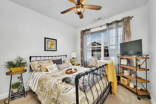 bedroom featuring carpet flooring and ceiling fan