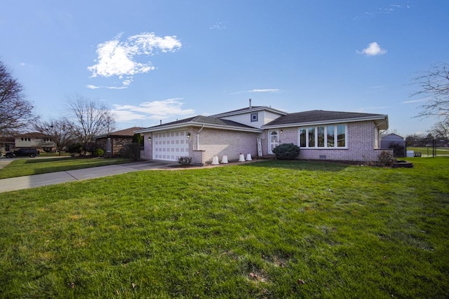 single story home with a front lawn and a garage