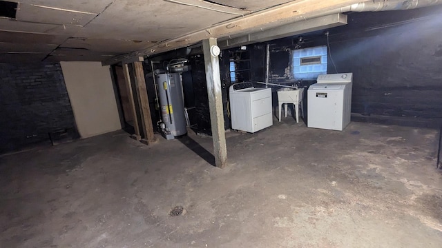 basement with sink and water heater