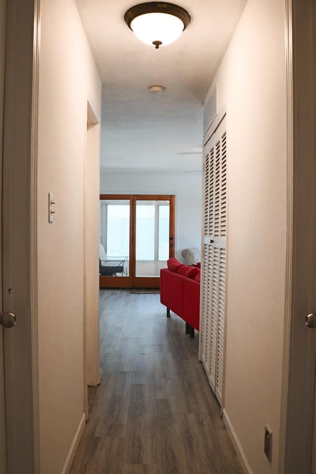 hallway with dark wood-type flooring