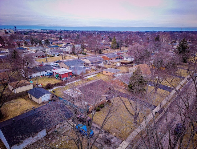 view of aerial view at dusk