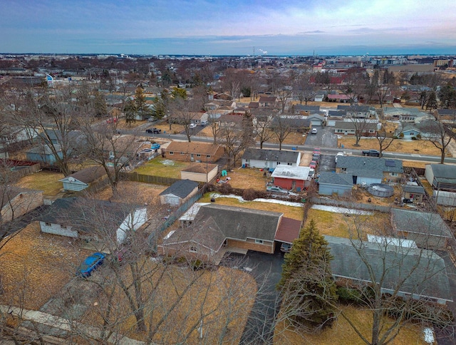 view of aerial view at dusk