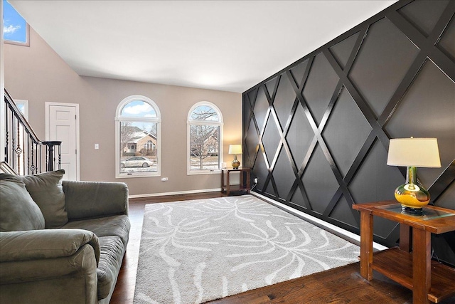 living area with dark hardwood / wood-style flooring