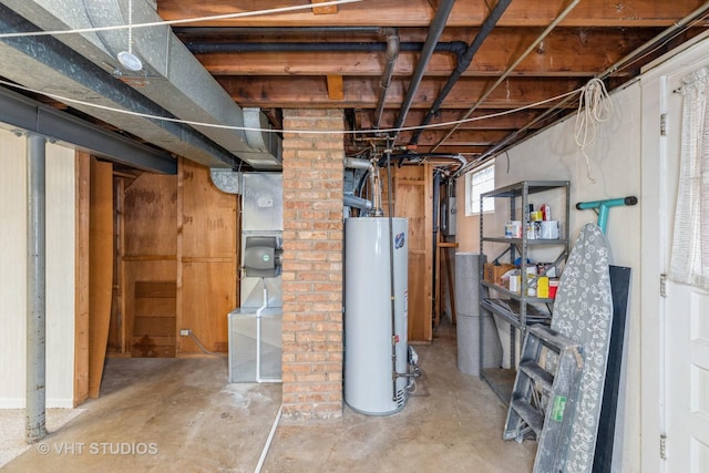 basement featuring water heater