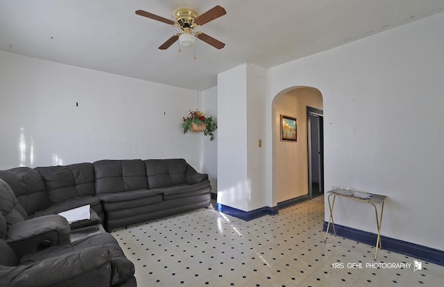 living room with ceiling fan