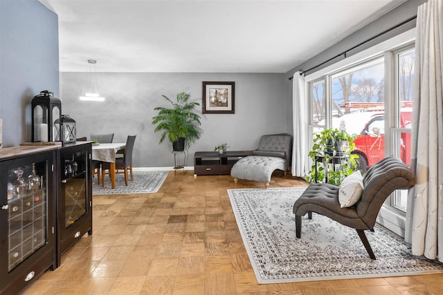 living area with wine cooler