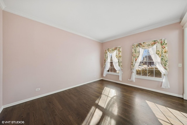 spare room with hardwood / wood-style floors and ornamental molding