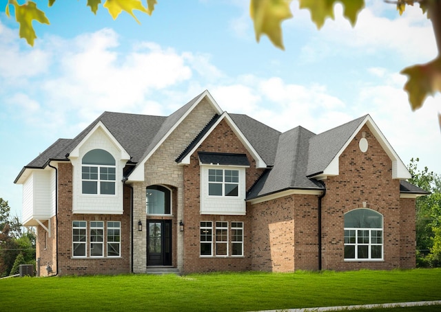 view of front of house featuring a front lawn and central air condition unit