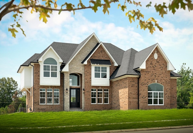 view of front of house featuring a front lawn and central air condition unit