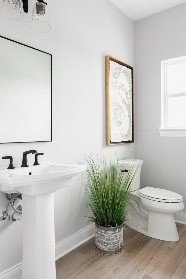 bathroom featuring sink, hardwood / wood-style floors, and toilet