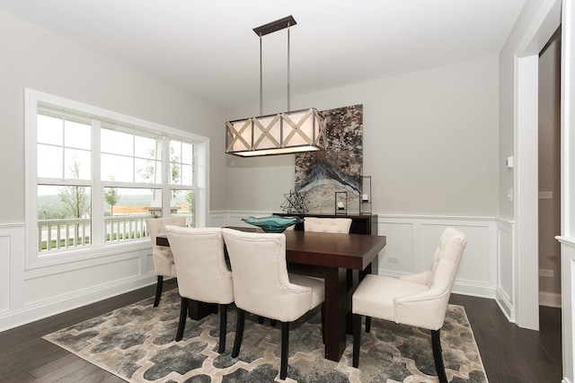 dining area with dark wood-type flooring