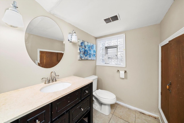 bathroom with tile patterned floors, vanity, and toilet