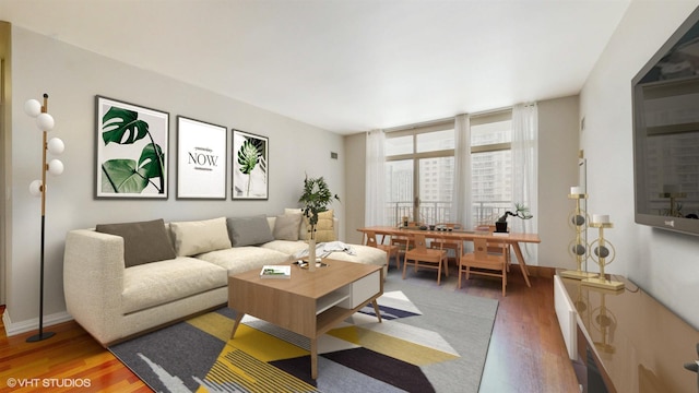 living room featuring dark hardwood / wood-style floors